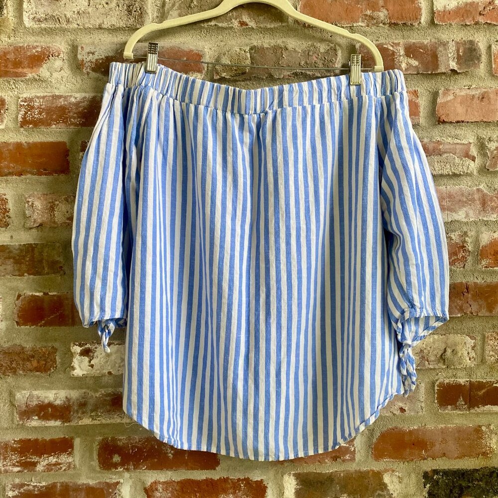 *EUC* Old Navy Striped Off-Shoulder Top - Blue/White, XL, 3/4 Tie Sleeves